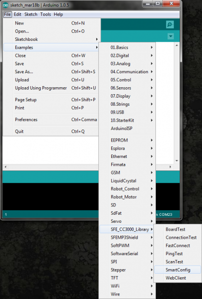 Open the SmartConfig sketch in Arduino