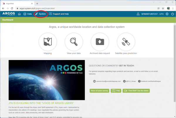 Pictured is the ARGOS Web system button