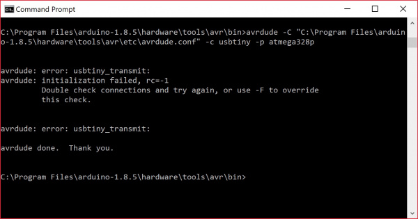 AVRDUDE usbtiny_transmit Error Communicating with AVR Programmer