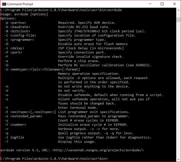 AVRDUDE Responding when in the Proper Working Directory