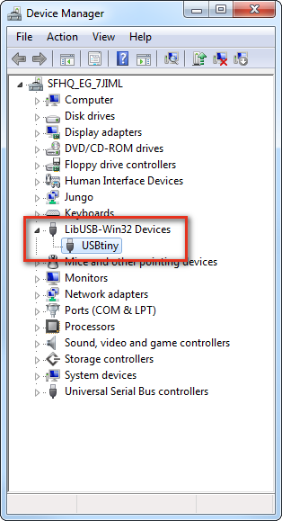 USBTiny Installed in Device Manager