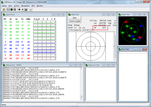 GPS altitude capture software example