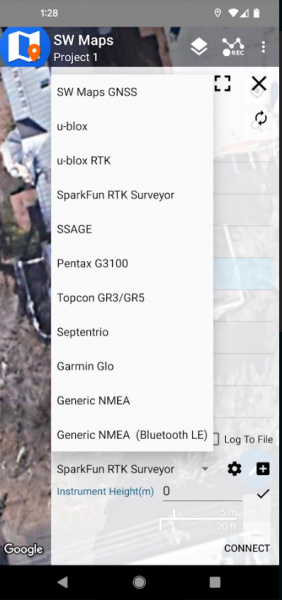 Select SparkFun RTK Surveyor before clicking 'Connect