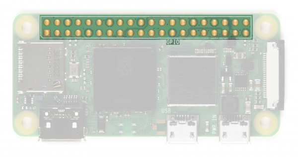 Photo highlighting Pi Zero GPIO