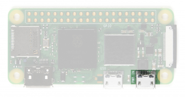 Photo highlighting Pi Zero power In USB connector.