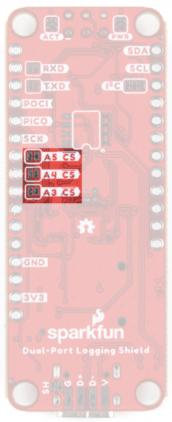 The chip select jumpers are on the back of the board, on the left side, under the SCK pin