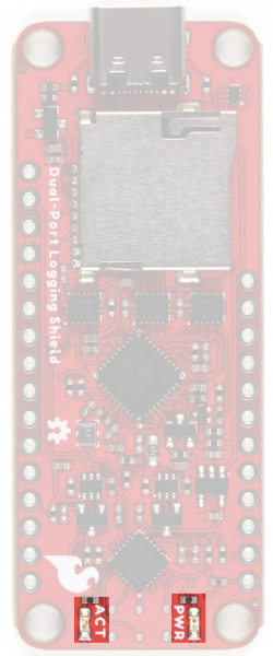 The two LEDS are at the opposite side of the board from the USBC port. ACT is on the left, PWR on the right