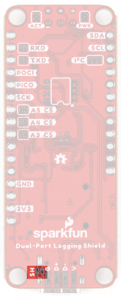 The shield jumper is at the bottom of the back of the board on the left side of the pads for the USBC connector