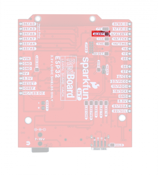 The ALERT jumper is just underneath the I2C jumper on the back of the board