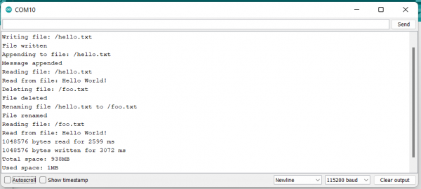 Serial output for SD Card Example