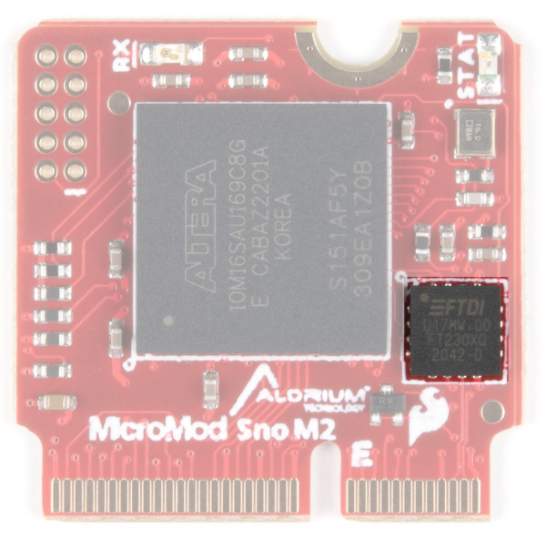 FTDI chip is highlighted - it is the small square chip on the lower right side of the front of the board when the M2 connector is pointing down