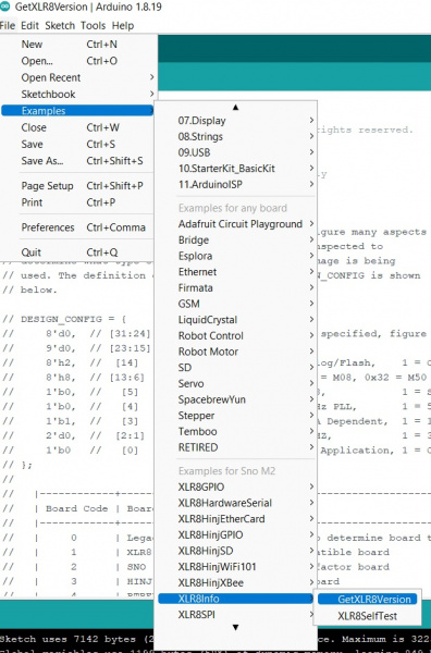 Find Examples, then XLR8Info, then GetXLR8Version