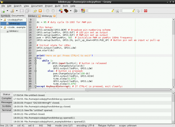 Geany with a Python file