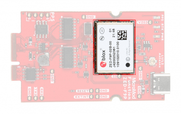Image highlighting the ZED-F9P module.