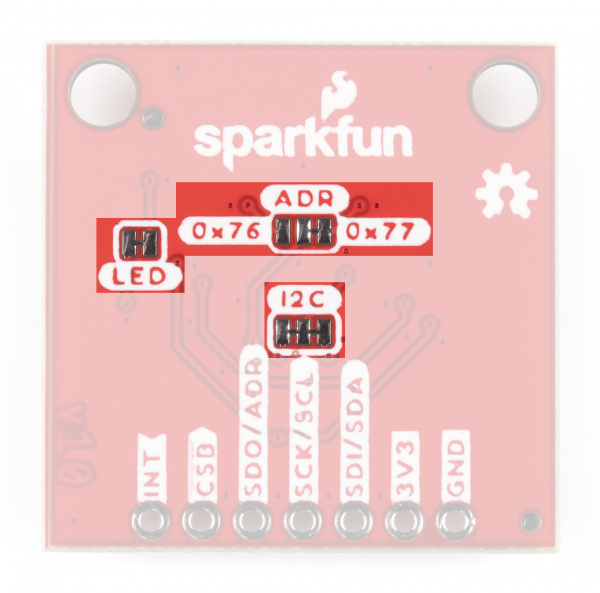 Highlighting solder jumpers on Qwiic Standard version.