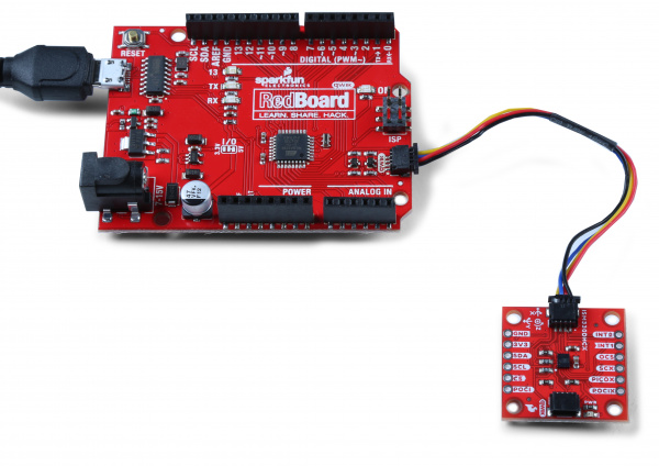 6DoF is connected to the redboard qwiic via a qwiic cable 