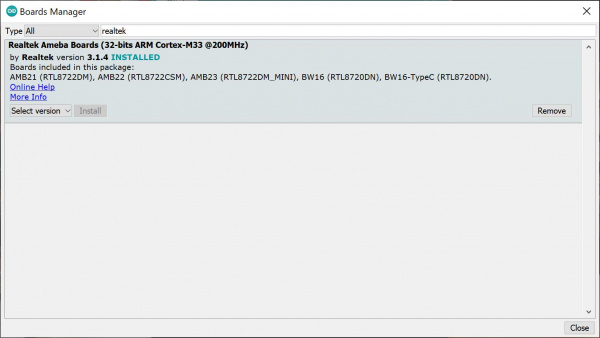 Arduino IDE Board Manager after boards installed