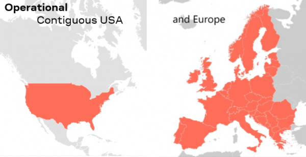 USA and EU Coverage Map of PointPerfect Corrections