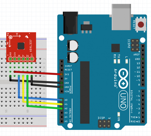 Fritzing hookup for the ADXL337