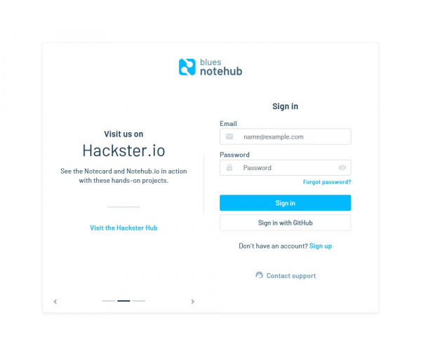 Notehub login page.