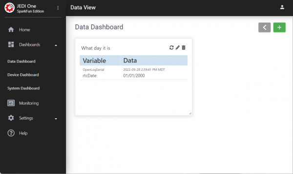 Data Dashboard shows the variable and the Data we just added