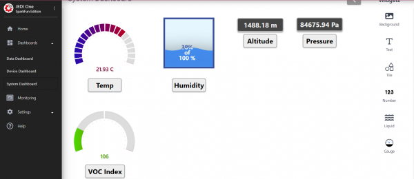 Image showing Temp, Humidity, Altitude, Pressure, and VOC Index Widgets