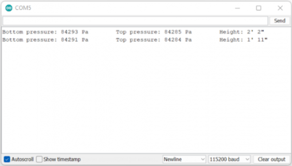 Height Demo Serial Monitor