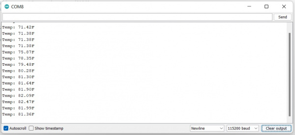 example1 Output shows temperature readings