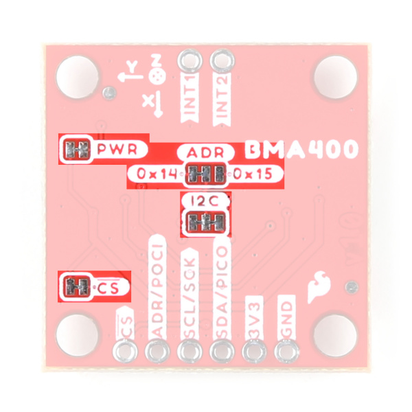 Highlighting the solder jumpters on the standard Qwiic breakout.