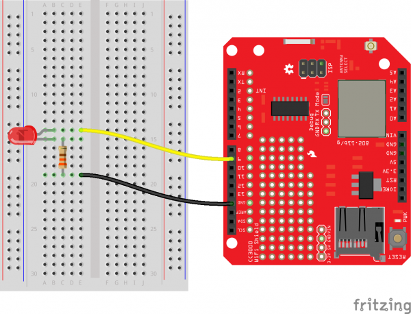 Fritzing of the CC3000 with LED