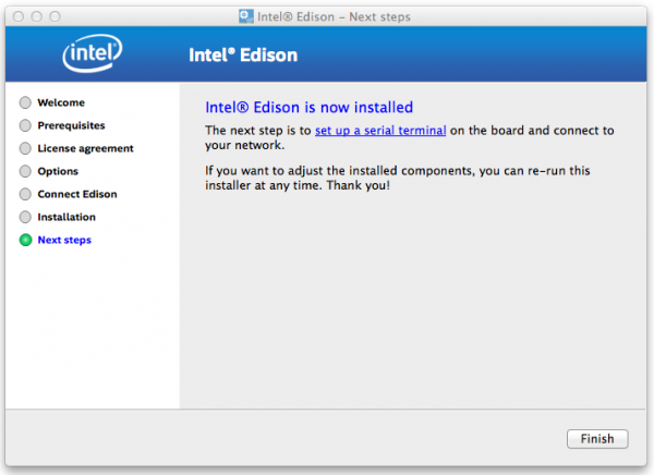 Intel Edison Installer Completed