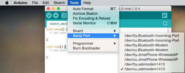 Selecting the serial port