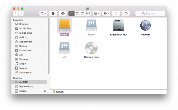 Edison shows up as a removable drive