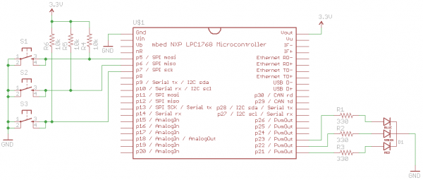 mbed Buttons and RGB LED schematic