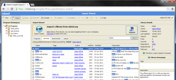 mbed library listing