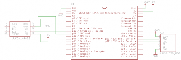 mbed 4D graphic LCD and accelerometer schematic