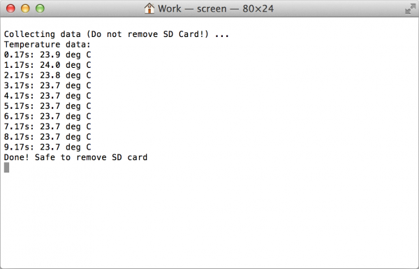 Printout of temperatures on Mac