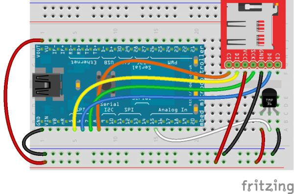 mbed temperature logging fritzing