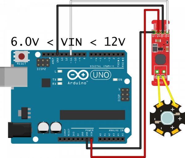 Arduino hookup image, one LED