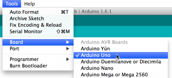 Arduino IDE board selection