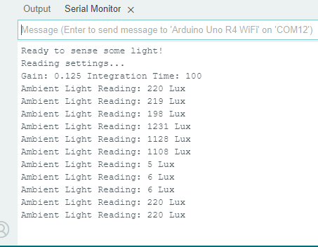 Output of the software in the Serial Monitor