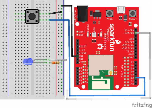 Photon RedBoard Button and LED hook-up