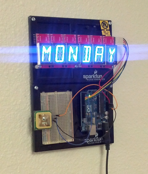 Clock showing monday