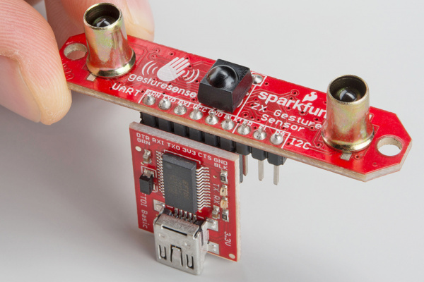 ZX Sensor connected to FTDI breakout board