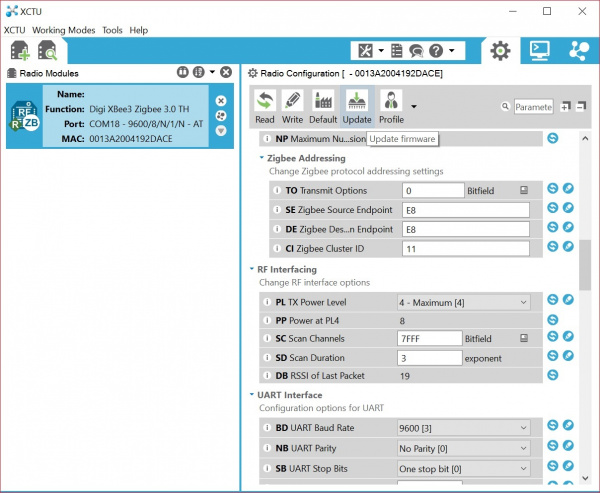 XBee 3 Disconvered in Digi's X-CTU Software