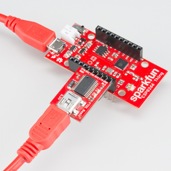 Two USB cables to Upload code with a FTDI Breakout Board