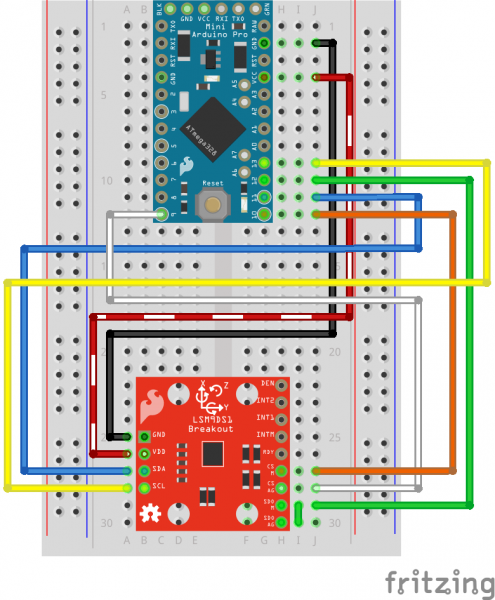 Arduino Pro Mini 3.3V LSM9DS1 Fritzing Circuit