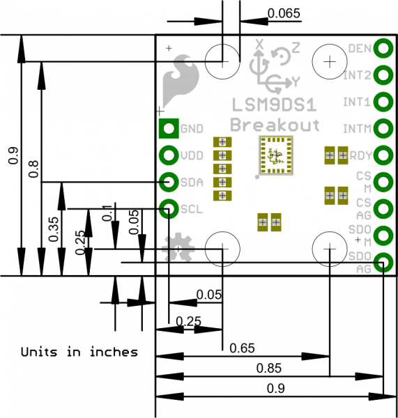 LSM9DS1 Breakout dimensions