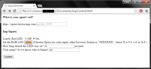 Electric Imp LED control webpage