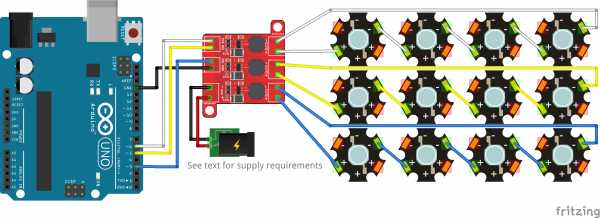 Arduino connection with four LEDs per channel